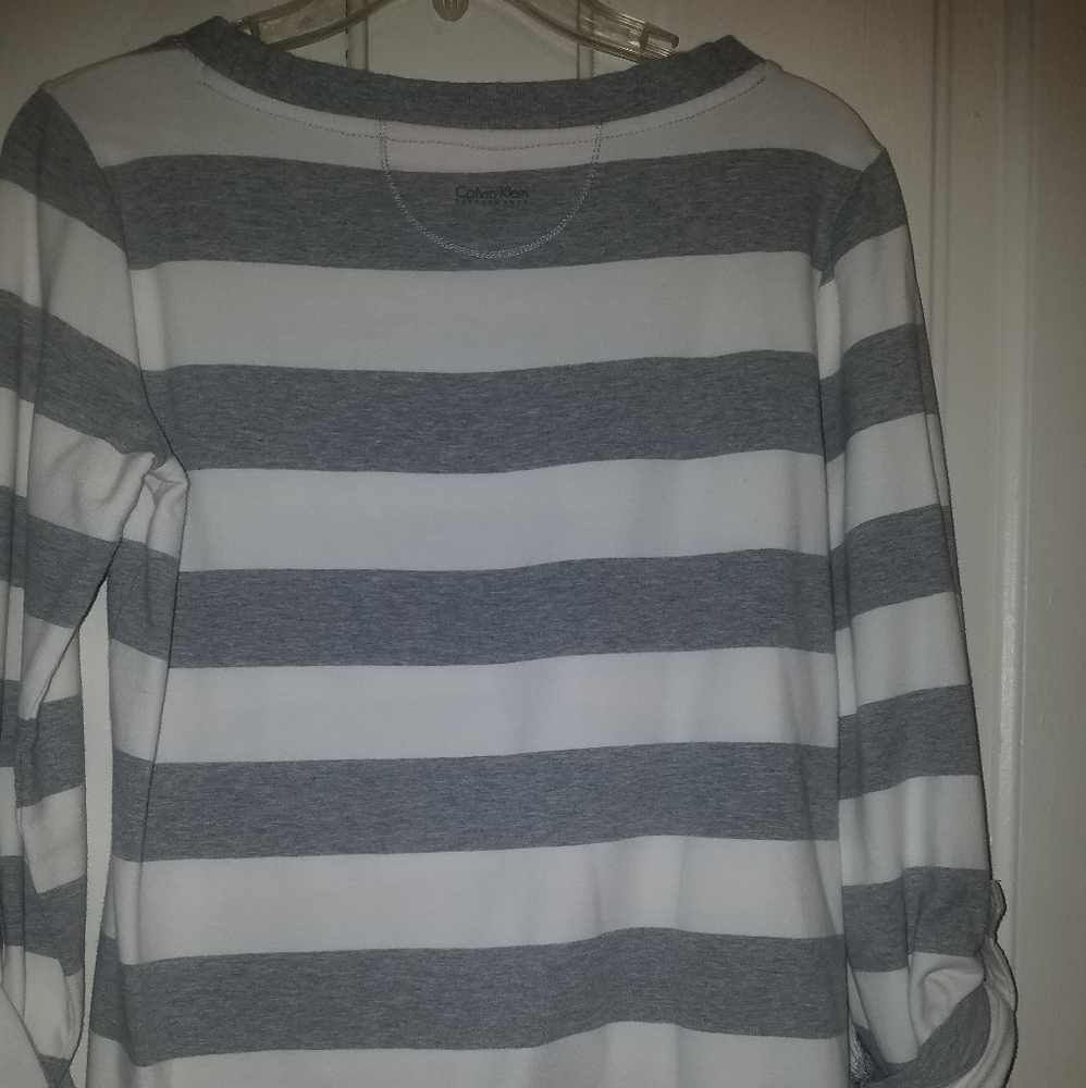 Ladies Calvin Klein Shirt Top Sz M Striped - Picture 5 of 8